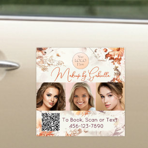 Elegant Floral Script Logo QR Code Photo Makeup Car Magnet