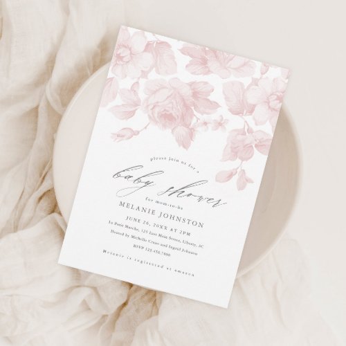 Elegant Floral Script Pink Baby Shower Invitation