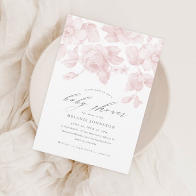 Elegant Floral Script Pink Baby Shower Invitation (Creator Uploaded)