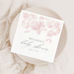 Elegant Floral Script Pink Baby Shower Napkins