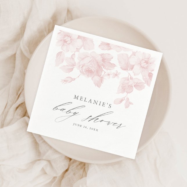 Elegant Floral Script Pink Baby Shower Napkins (Creator Uploaded)