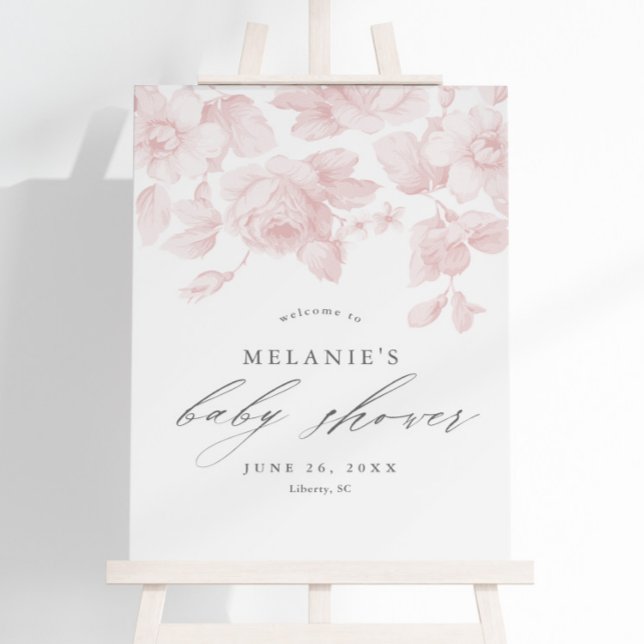 Elegant Floral Script Pink Baby Shower Welcome Foam Board (Creator Uploaded)