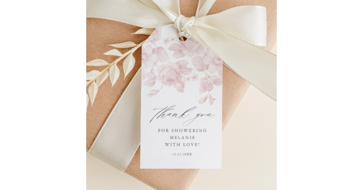 Elegant Floral Script Pink Bridal Shower Favor Gift Tags | Zazzle