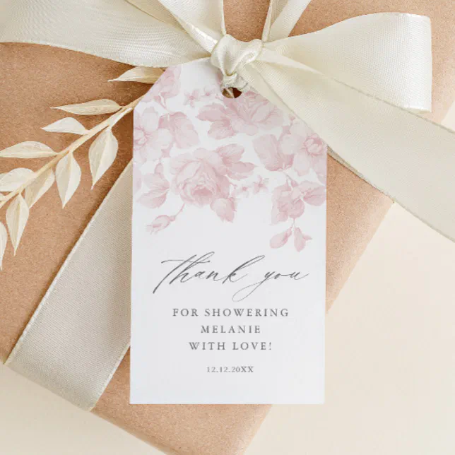 Elegant Floral Script Pink Bridal Shower Favor Gift Tags | Zazzle