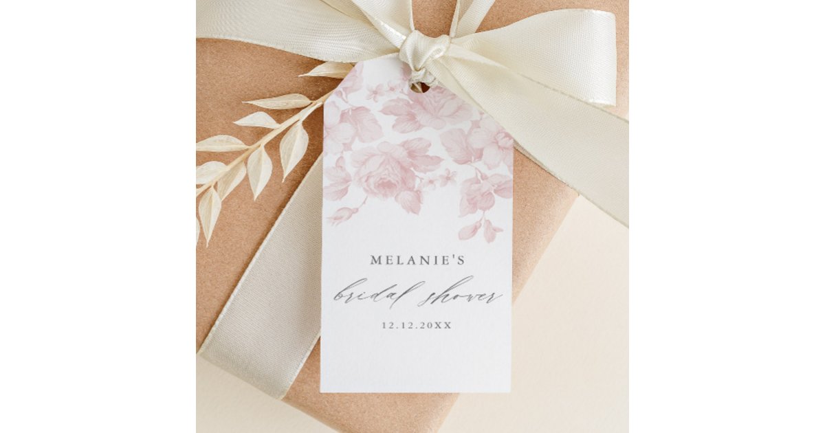 Elegant Floral Script Pink Bridal Shower Favor Gift Tags | Zazzle