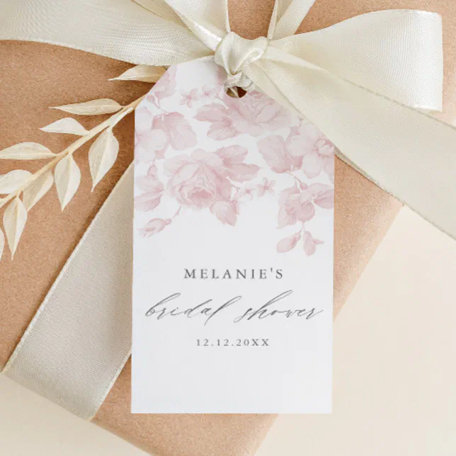 Elegant Floral Script Pink Bridal Shower Favor Gift Tags | Zazzle