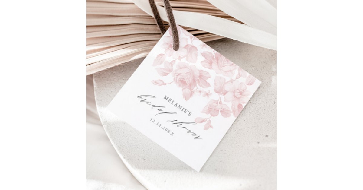 Elegant Floral Script Pink Bridal Shower Favor Tags | Zazzle