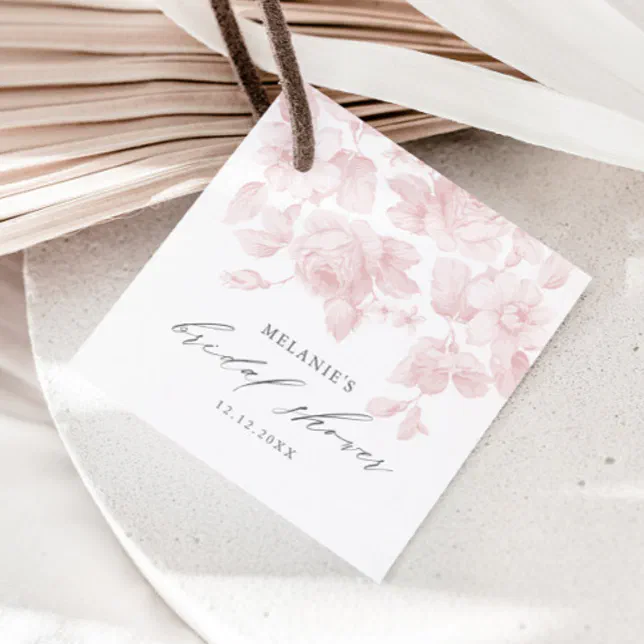 Elegant Floral Script Pink Bridal Shower Favor Tags | Zazzle