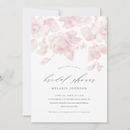 Elegant Floral Script Pink Bridal Shower Invitation | Zazzle