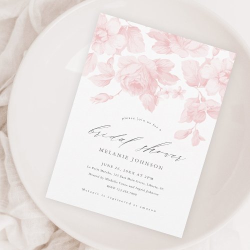 Elegant Floral Script Pink Bridal Shower Invitation