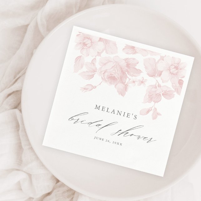 Elegant Floral Script Pink Bridal Shower Napkins (Creator Uploaded)