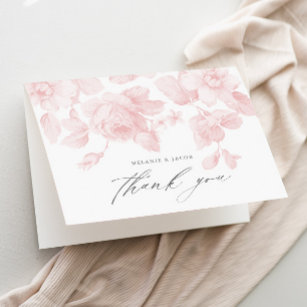 Elegant Floral Script Pink Bridal Shower Thank You Card
