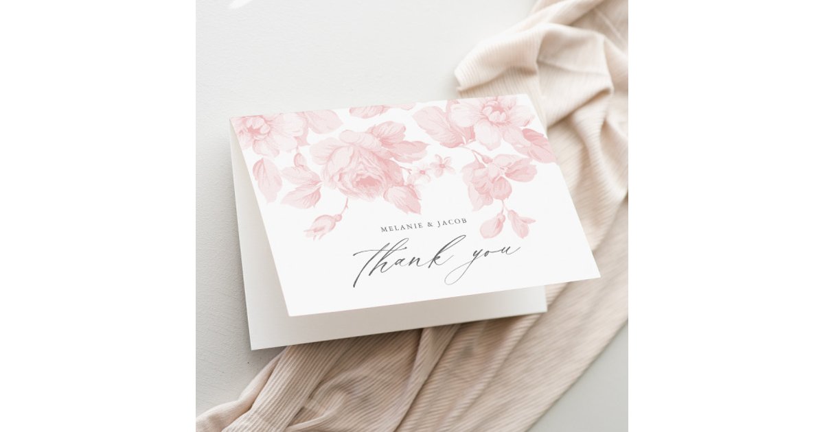 Elegant Floral Script Pink Bridal Shower Thank You Card | Zazzle