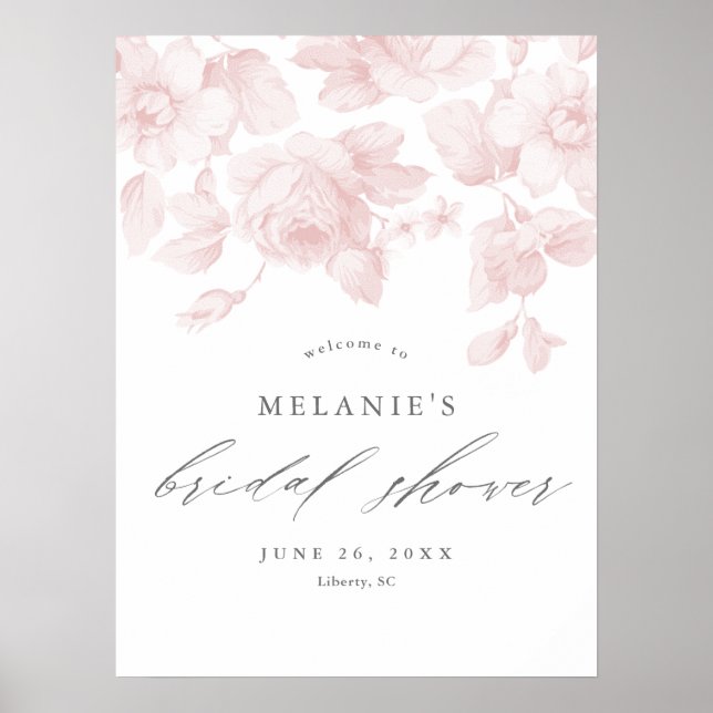 Elegant Floral Script Pink Bridal Shower Welcome Poster (Front)