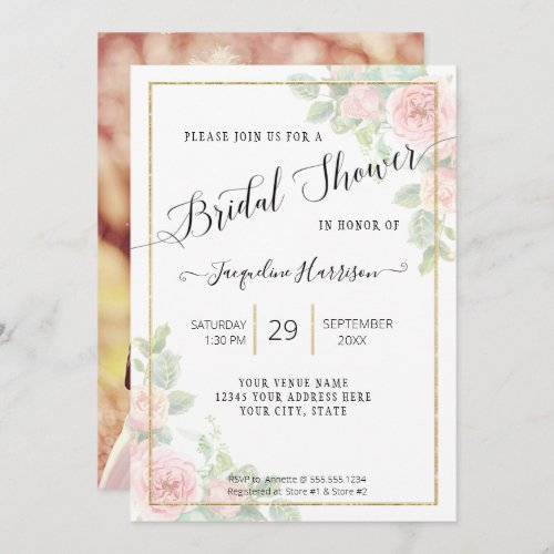 Elegant Floral Script Pink n Gold Bridal Shower Invitation