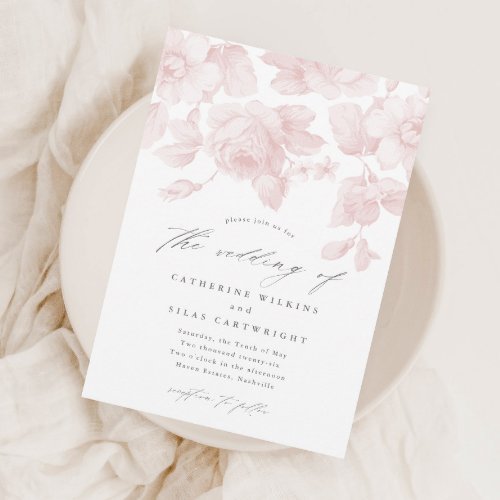 Elegant Floral Script Pink Wedding Invitation