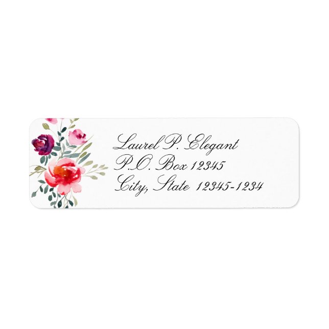 Elegant Floral Script Return Address Label (Front)