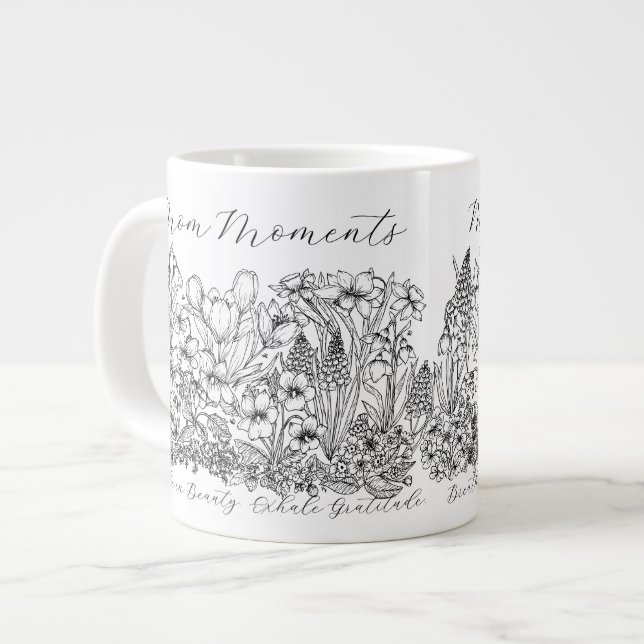 Elegant Floral Script Saying Boho Line Art  Giant Coffee Mug (Front Left)