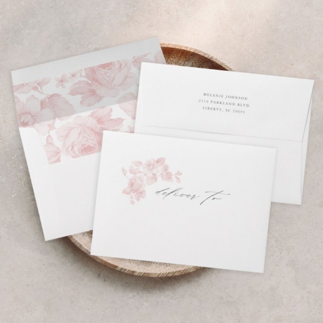 Elegant Floral Script Wedding Bridal Shower Envelope (Elegant Pink Floral Roses Wedding Envelope.)