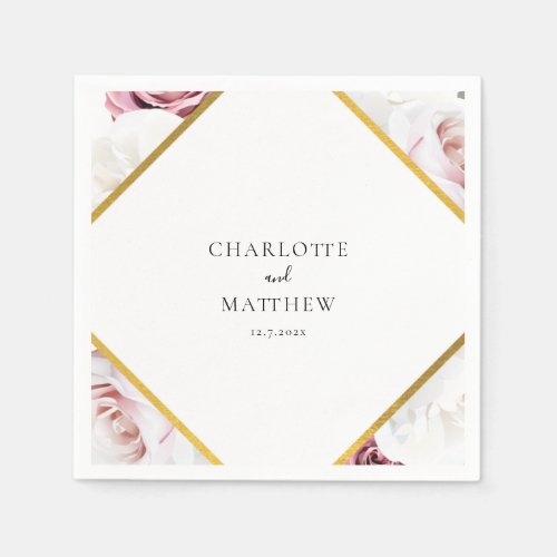 Elegant Floral Script Wedding Paper Napkins