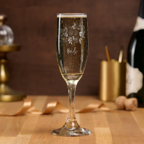 Elegant Floral Script Wedding Personalized Champagne Flute