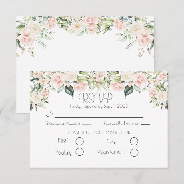 Elegant Floral Script Wedding RSVP Card (Front/Back)