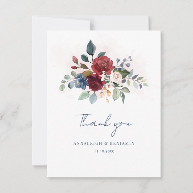 Elegant Floral Script Wedding Thank You (Front)