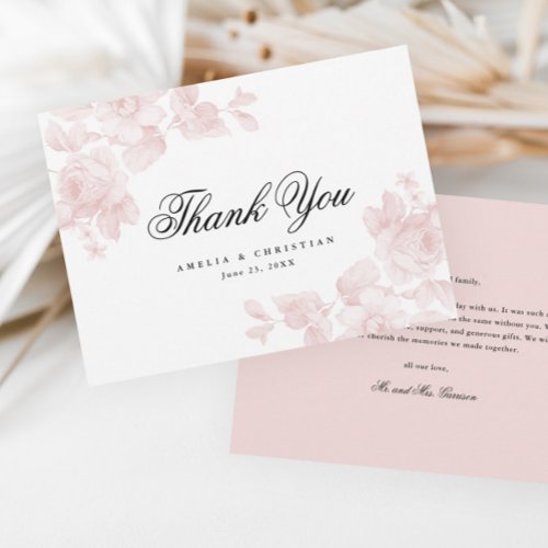 Elegant Floral Script Wedding  Thank You Card