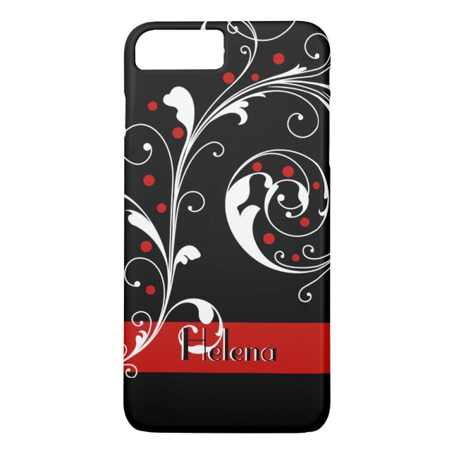 Elegant floral scroll leaf black, red flourish Case-Mate iPhone case (Back)
