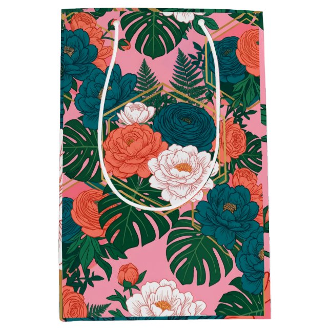 Elegant Floral Seamless Pattern | Tropical Flowers Medium Gift Bag (Front)