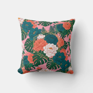 Elegant Floral Seamless Pattern | Tropical Flowers Throw Pillow