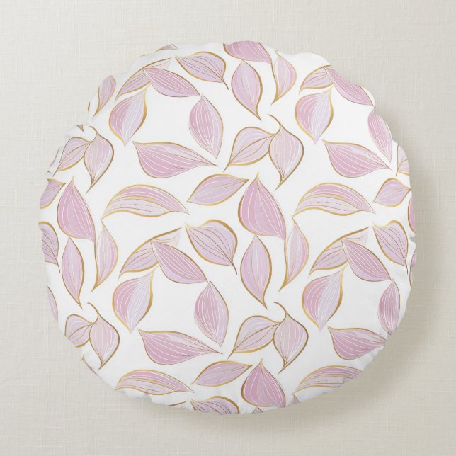 elegant floral seamless pattern with pink leaves  round pillow (Front)
