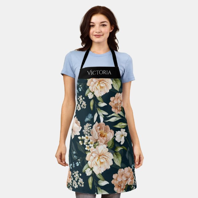 Elegant Floral Shabby Chic Personalized Apron (Worn)