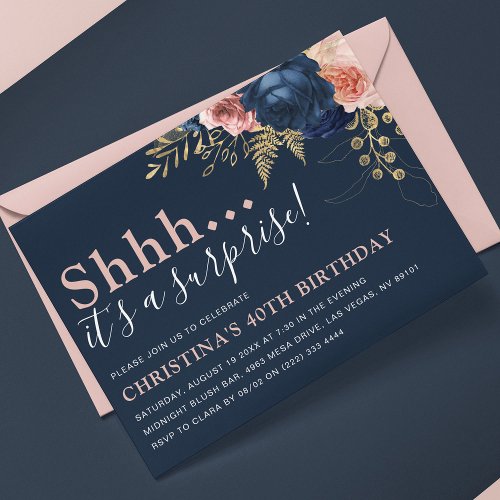 Elegant Floral ShhhIts a Surprise Birthday Invitation