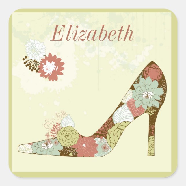Elegant Floral Shoes Square Sticker (Front)