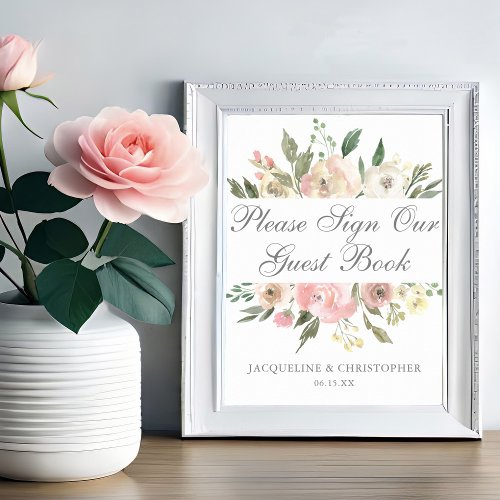 Elegant Floral Sign Our Guest Book Wedding Poster