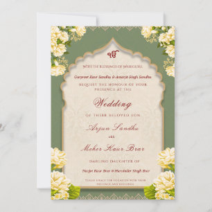 Elegant Floral Sikh Wedding Punjabi Wedding Invitation