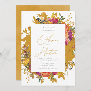 Elegant Floral Silhouette Mustard Yellow Wedding I Invitation