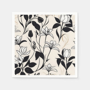 Elegant Floral Silhouettes White and Black Napkins