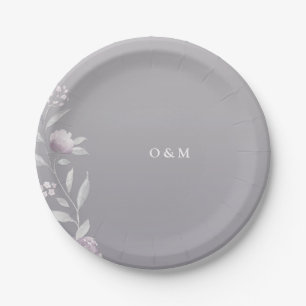 Elegant floral silver Chinoiserie Wedding monogram Paper Plates
