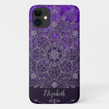 Elegant Floral Silver & Purple Mandala Monogram