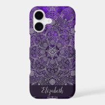 Elegant Floral Silver & Purple Mandala Monogram