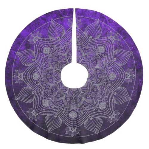 Elegant Floral Silver  Purple Mandala Namaste  Brushed Polyester Tree Skirt