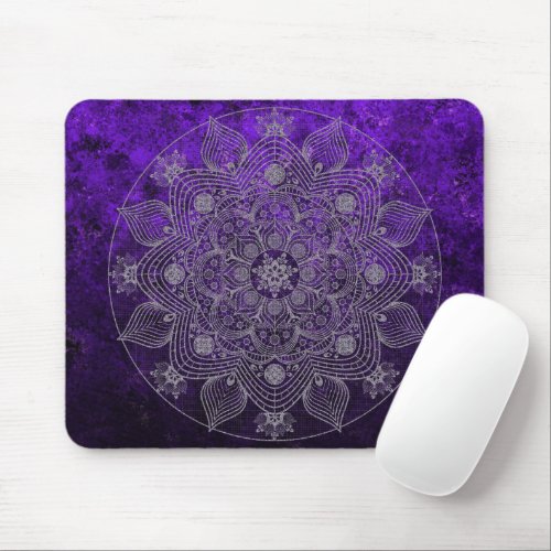 Elegant Floral Silver  Purple Mandala Namaste   Mouse Pad