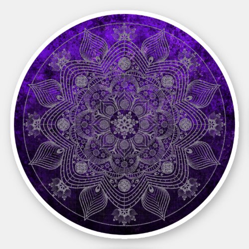 Elegant Floral Silver  Purple Mandala Sticker