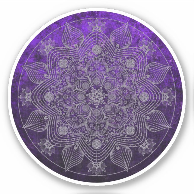 Elegant Floral Silver & Purple Mandala Sticker (Front)