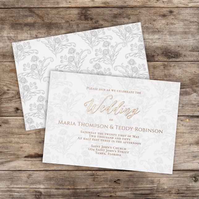 Elegant Floral Simple Foliage Calligraphy Script Foil Invitation (Creator Uploaded)