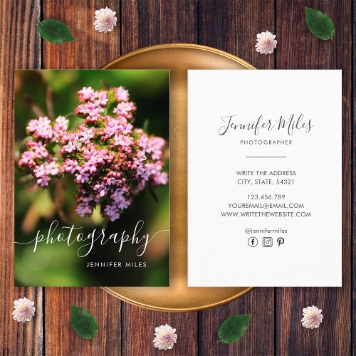 Elegant Floral Simple Minimalist Photography Business Card