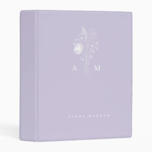 Elegant Floral Simple Monogram Journal Lavender Mini Binder