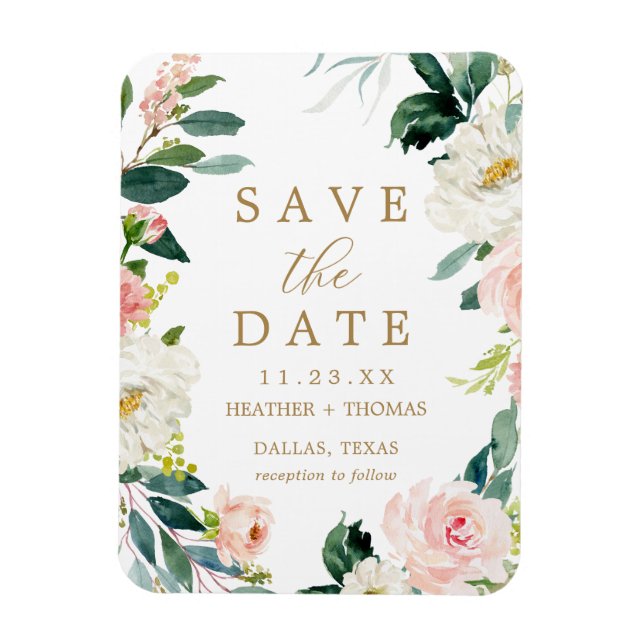 Elegant Floral Simple Save the Date Magnet Card (Vertical)